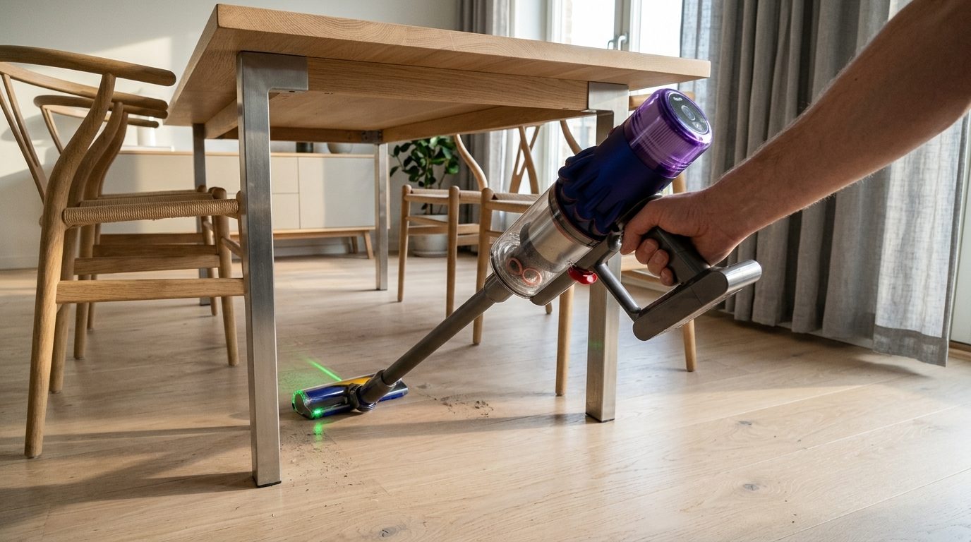 Dyson V12 Detect Slim cleaning under dining table